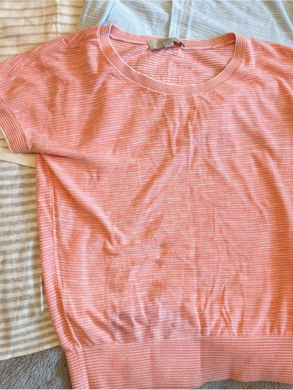 LOFT Lot of 5 Striped Pattern Tops Womens Medium Shirt Set 100% Cotton Knit Mix - Picture 2 of 11